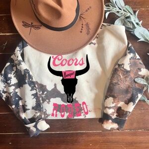 Rodeo Cowhide Sweatshirt Bleached sweater Unique gift longhorn cow lover farmer